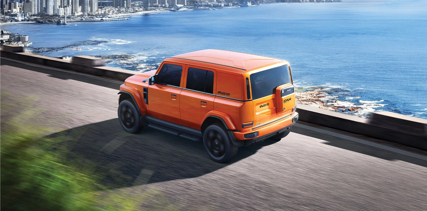 Orange V23 beside the waterfront